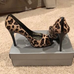 Nine West leopard print peep toe heels.